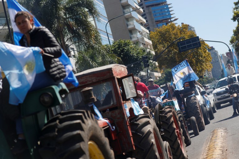 Farmers protest in their vehicles in Buenos Aires against export taxes, April 2022