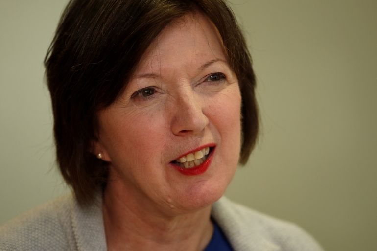 Frances O'Grady, General Secretary of the British Trades Union Congress speaks during an interview with Reuters journalists, in London