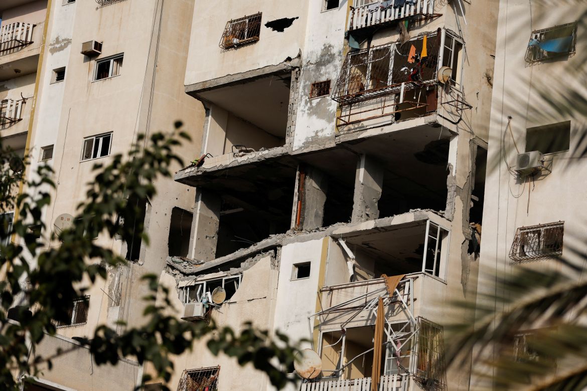 A general view of a damaged building where Tayseer al-Jaabari, a senior commander of Islamic Jihad militant, was killed during Israeli strikes in Gaza City.