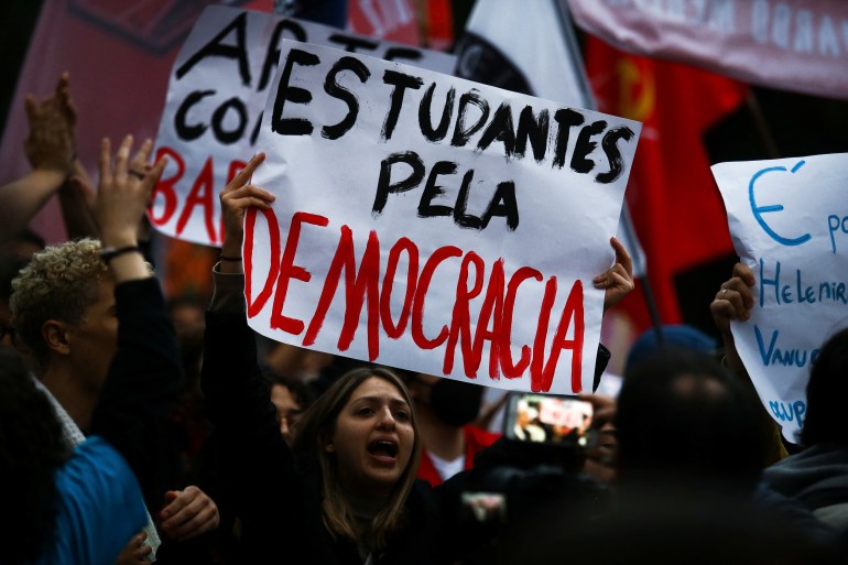 Demonstrators protest for democracy in Brazil