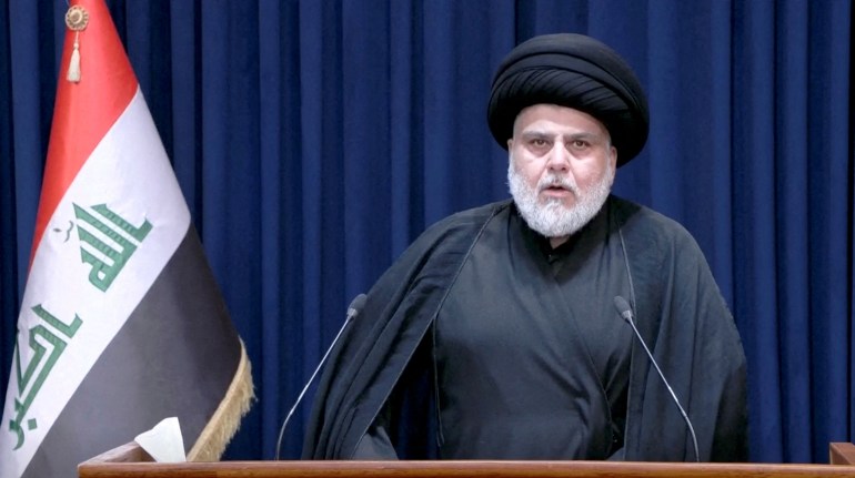 Iraqi Shia cleric Moqtada al-Sadr speaks during news conference in Najaf.