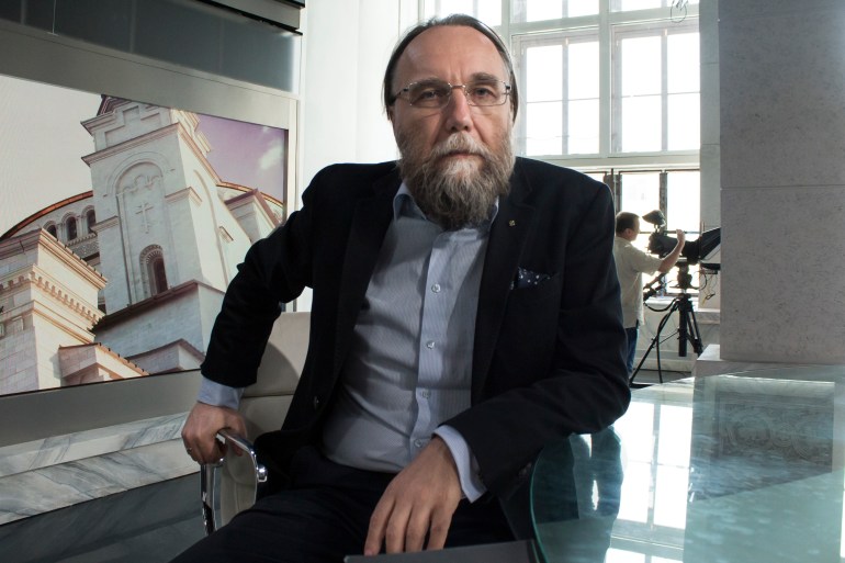 Alexander Dugin sitting in a TV studio.