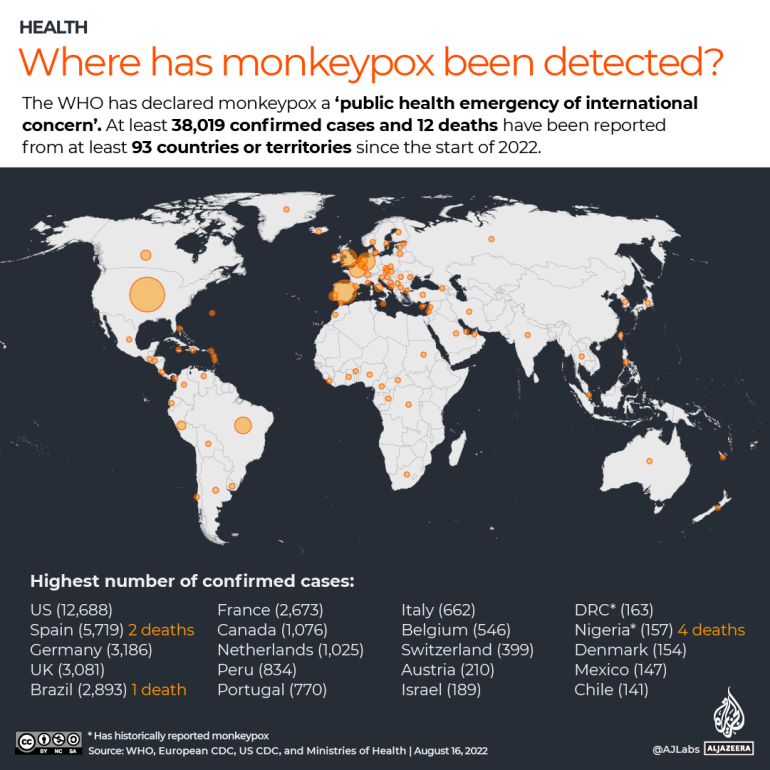 INTERACTIVE- Map where has monkeypox been detected so far Aug 16