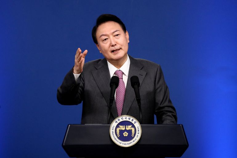 South Korea's President Yoon Suk-yeol at a press conference on August 17, 2022, in Seoul.