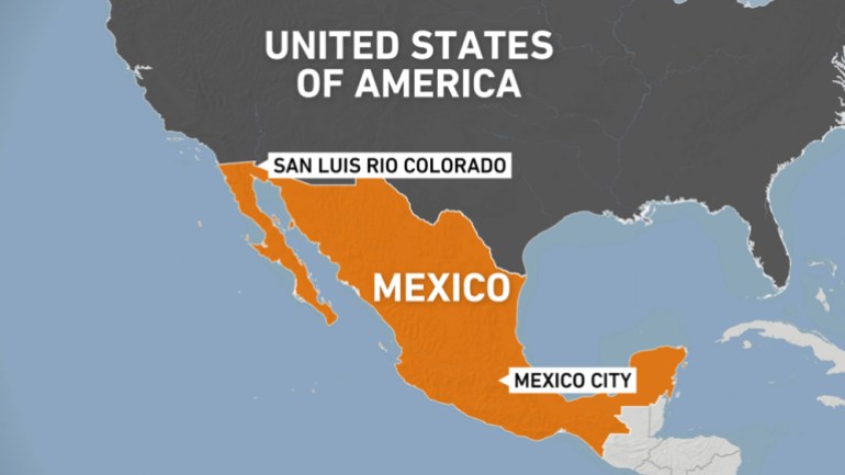 Map of Mexico showing location of San Luis Rio Colorado in north west near US border