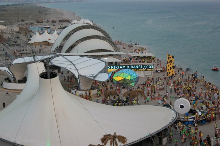 The KaZantip festival from above, the main structures are dancefloors.