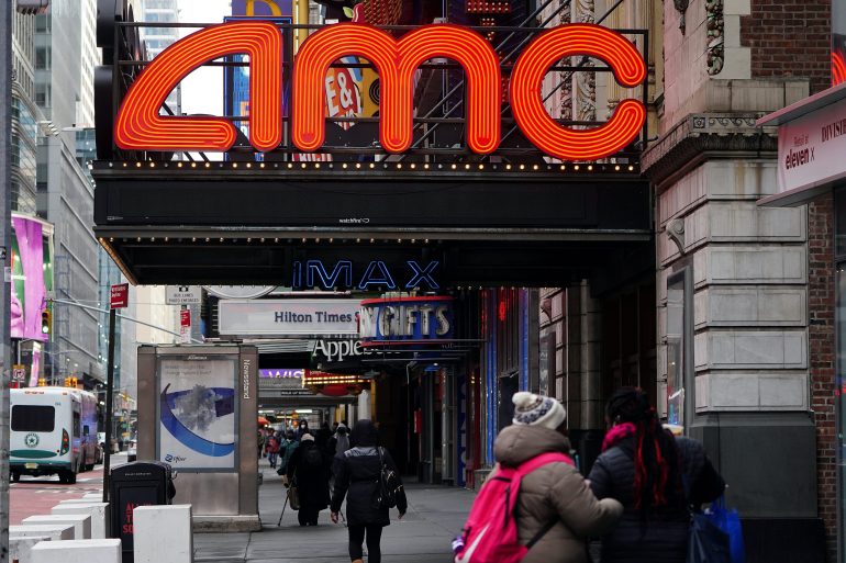 An AMC theatre is pictured amid the coronavirus disease (COVID-19) pandemic in the Manhattan borough of New York City, New York, U.S