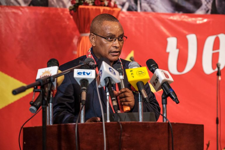 Debretsion Gebremichael, Chairman of the Tigray People's Liberation Front (TPLF) addresses the public during the TPLF First Emergency General Congress in the city of Mekelle, Ethiopia, on January 04, 2020. (Photo by EDUARDO SOTERAS / AFP)