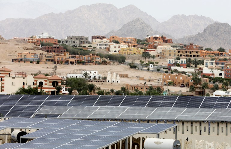 A view of solar cells on the rooftop of a hotel in the resort town of Sharm el-Sheikh