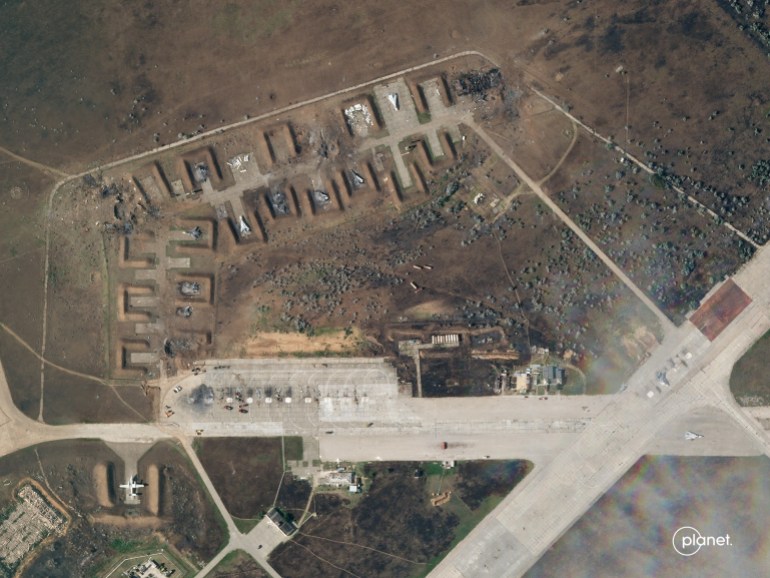 A satellite image shows destroyed Saky air base in Crimea,