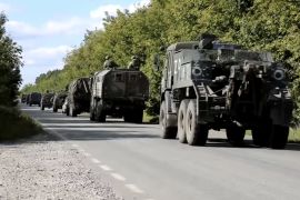 Russian military convoy heading towards the frontline in Ukraine's Kharkiv region
