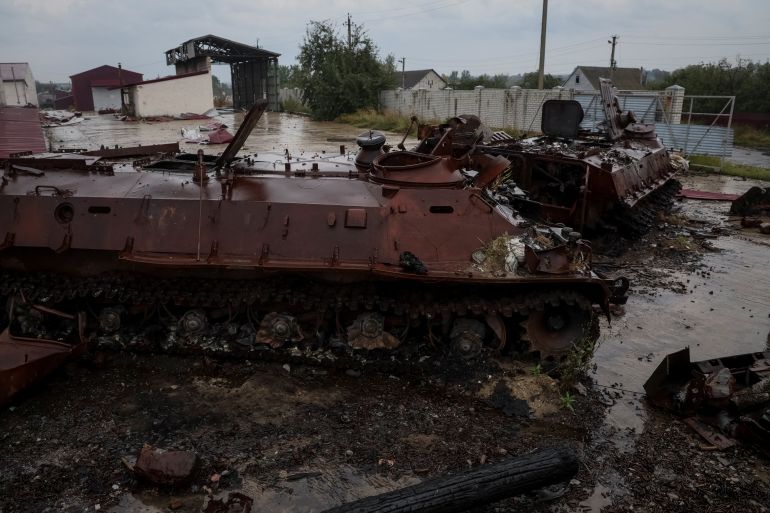 Destroyed Russian armored tank.