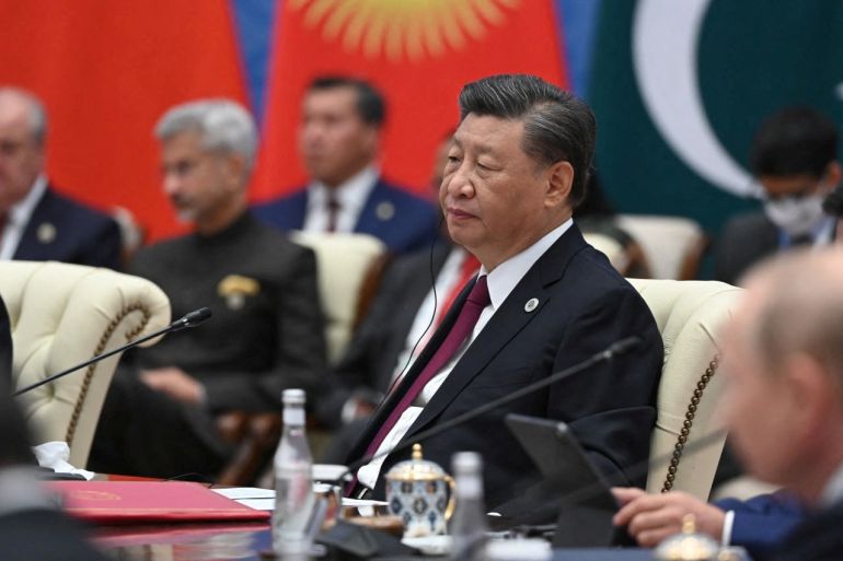 Chinese President Xi Jinping attends a meeting of heads of the Shanghai Cooperation Organization.