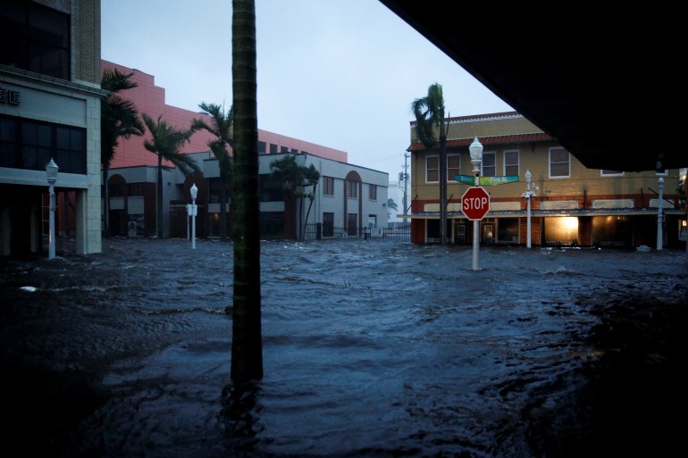 A flooded street in Fort Myers