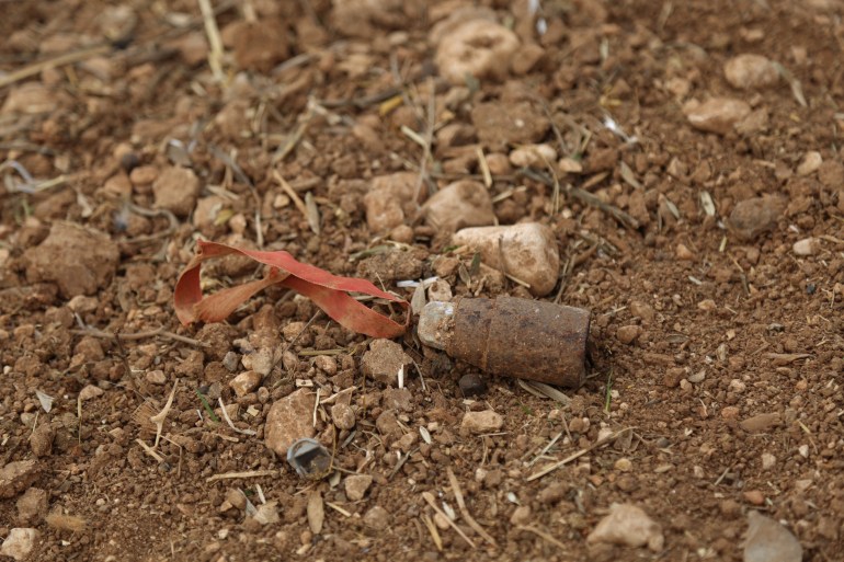 Unexploded ordnance lying on the ground in Syria