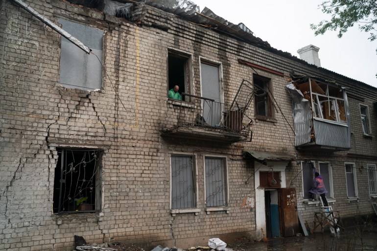 Damaged residential building in Kharkiv, Ukraine