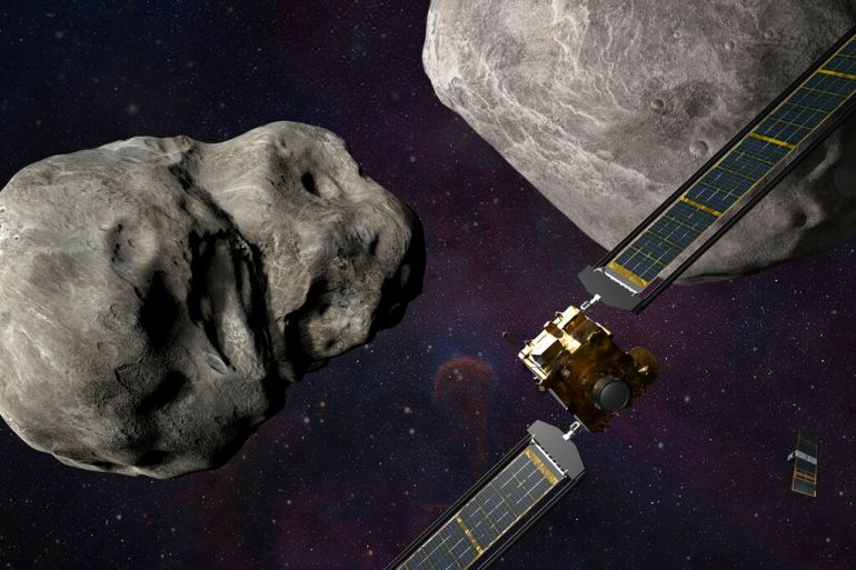 Illustration shows DART on collision course with an asteroid.