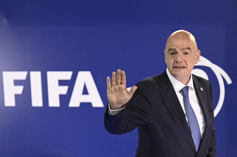 President of the International Federation of Association Football (FIFA), Swiss Gianni Infantino, gestures after a press conference at the Sports Center Dome of the Autonomous Sports Confederation of Guatemala in Guatemala City, on August 30, 2022.