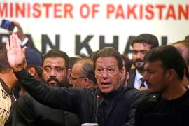 Pakistan's former Prime Minister Imran Khan speaks at an event of Karachi Bar Association in Karachi