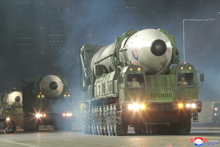 A Hwasong-17 ICBM displayed as part of a military parade in April