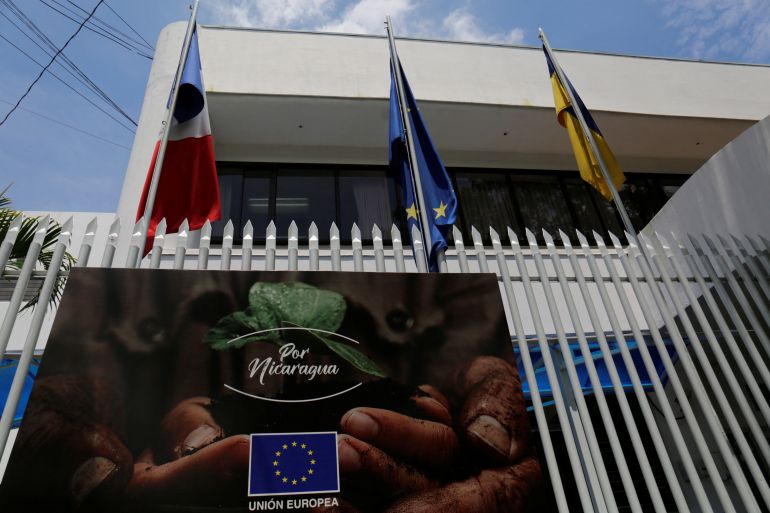 A view of the facade of the European Union delegation in Nicaragua