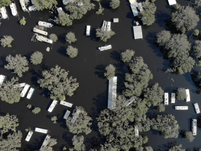 A flooded trailer park is seen after Hurricane Ian caused widespread destruction in Arcadia, Florida, U.S., October 4, 2022.
