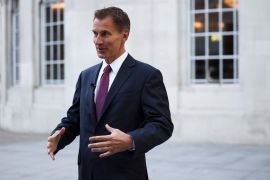 British Chancellor of the Exchequer Jeremy Hunt speaks during an interview