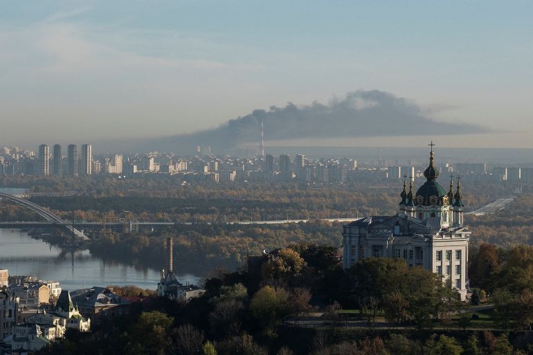Smokes rises on outskirts of the city during a Russian missile attack, as their invasion of Ukraine continues, in Kyiv,
