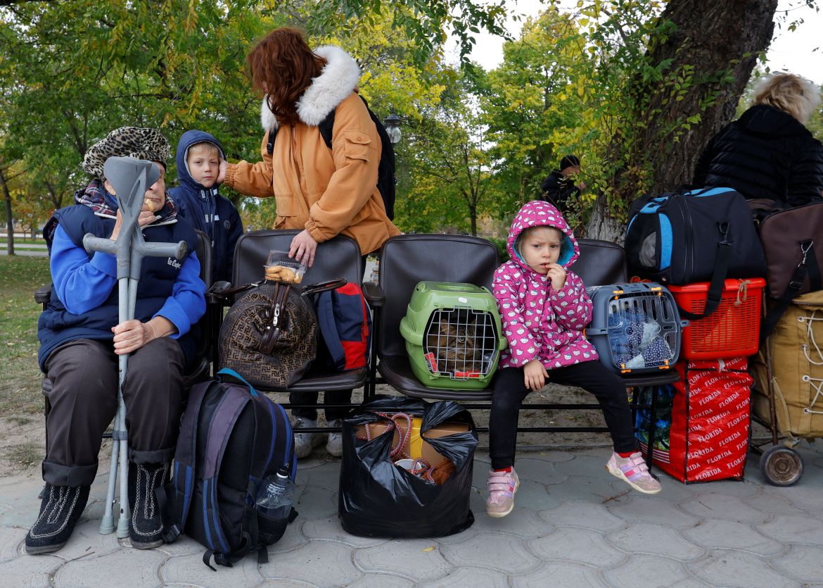 Civilians evacuated from the Russian-controlled city of Kherson