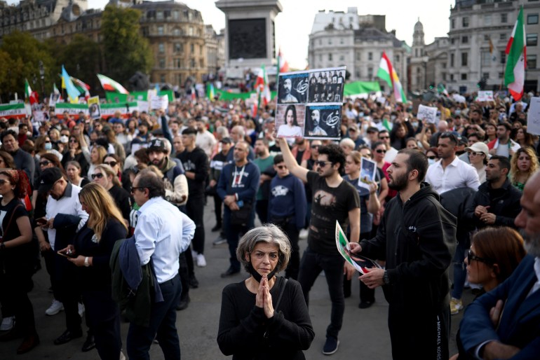 People protest following the death of Mahsa Amini in Iran, in London, Britain October 29, 2022.