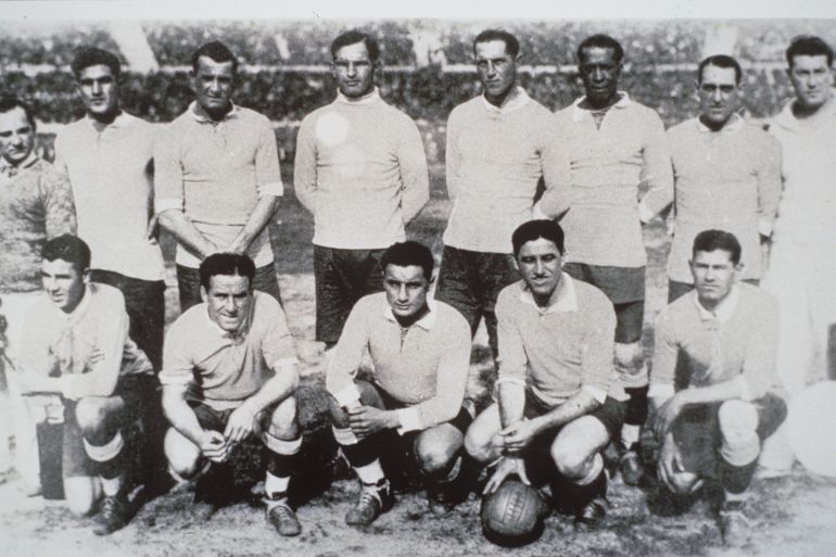 1930: THE VICTORIOUS NATIONAL SOCCER TEAM OF URUGUAY DURING THE 1930 WORLD CUP FINAL.