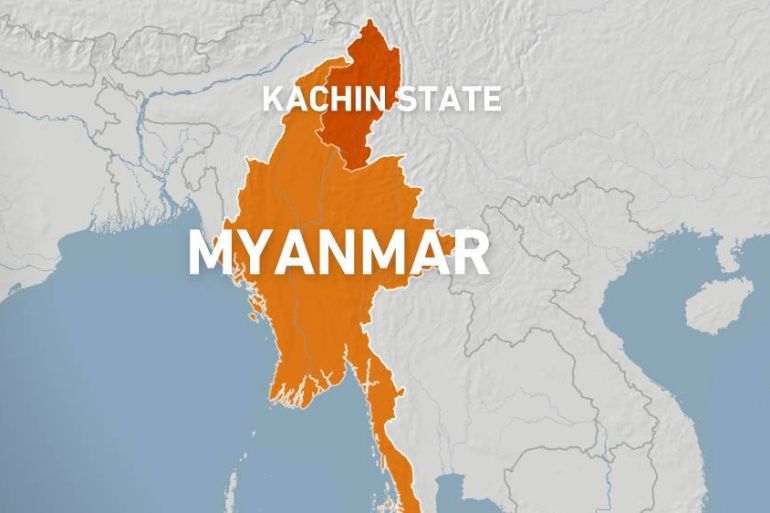 Map of Kachin state in Myanmar.
