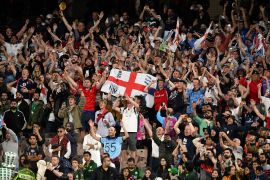 England supporters celebrate after victory in the ICC men's Twenty20 World Cup 2022