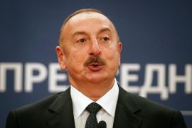 Azerbaijan's President Ilham Aliyev speaks during a joint press conference