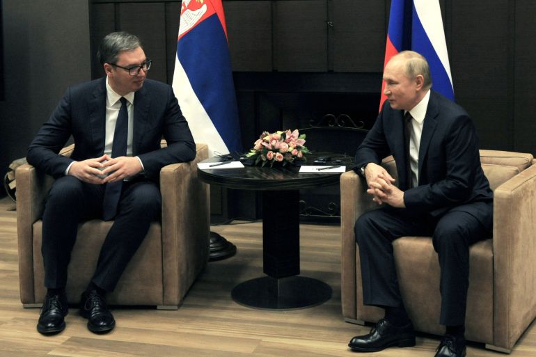 Russian President Vladimir Putin attends a meeting with his Serbian counterpart Aleksandar Vucic in Sochi, Russia November 25, 2021. Sputnik/Mikhail Klimentyev/Kremlin via REUTERS ATTENTION EDITORS - THIS IMAGE WAS PROVIDED BY A THIRD PARTY.