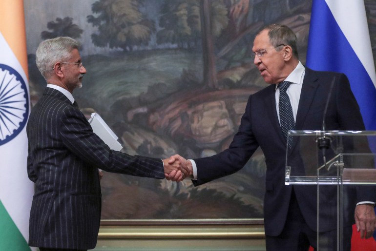 Russian Foreign Minister Sergei Lavrov and his Indian counterpart Subrahmanyam Jaishankar in Moscow.