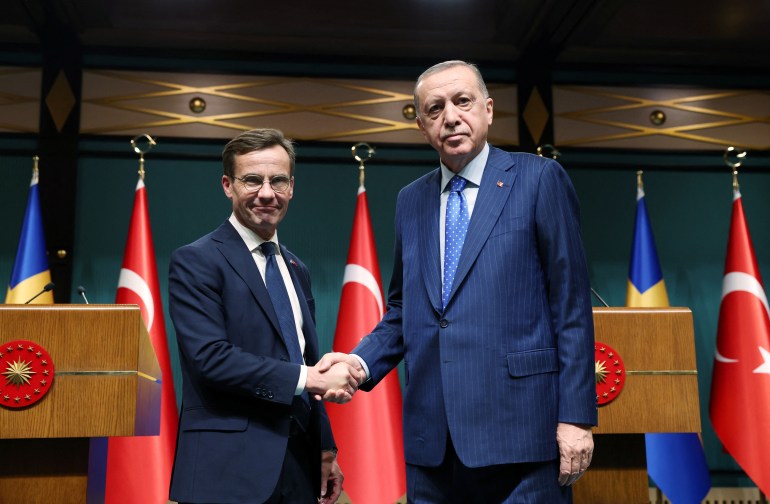 Turkish President Tayyip Erdogan and Swedish Prime Minister Ulf Kristersson