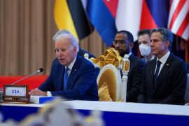 U.S. President Joe Biden speaks at the 2022 ASEAN summit in Phnom Penh, Cambodia, November 12, 2022. REUTERS/Kevin Lamarque