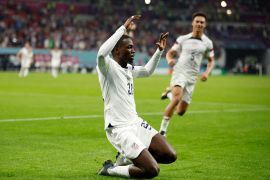 Timothy Weah of the US. celebrates a goal.
