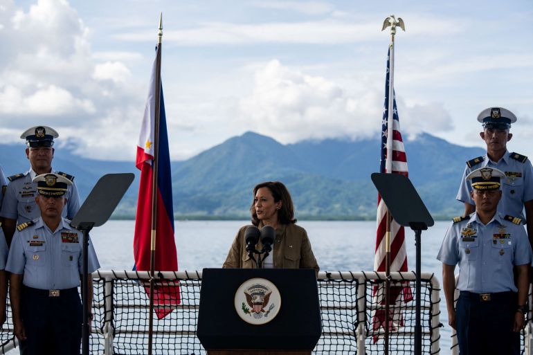 US VP KamalaHarris aboard a Philippines Coast Guard ship