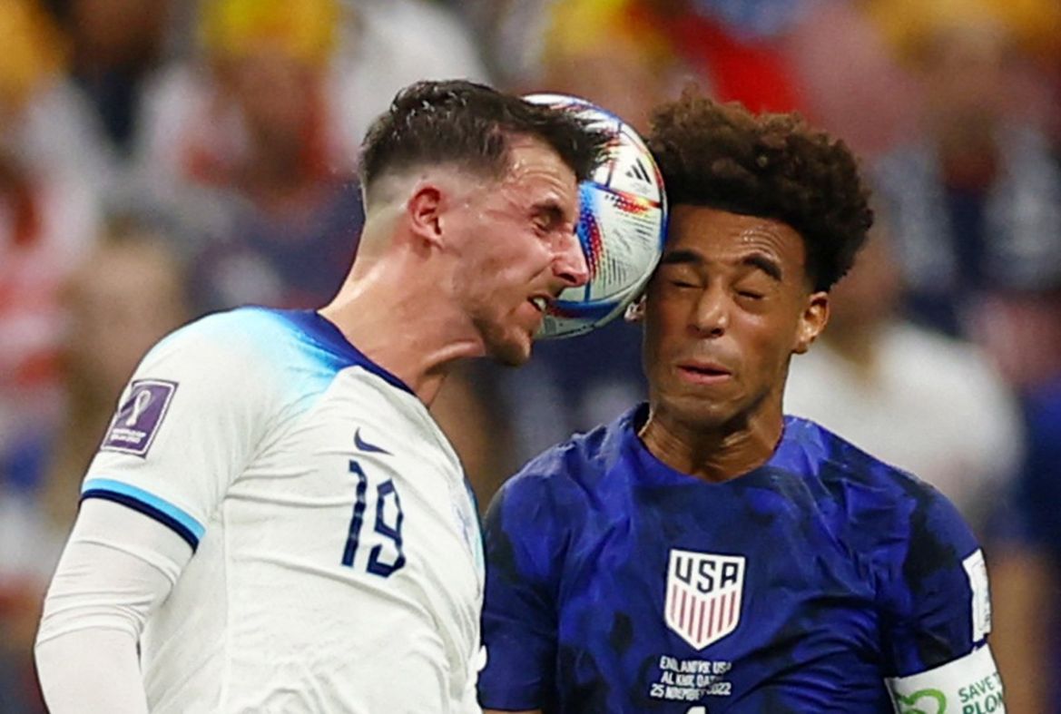 Tyler Adams of the U.S. in action with England's Mason Mount