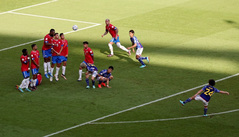 Japan's Yuki Soma in action from a free kick