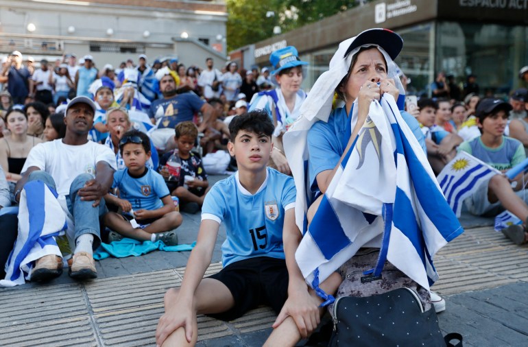 Uruguay fans watching the match in Montevideo, Uruguay.