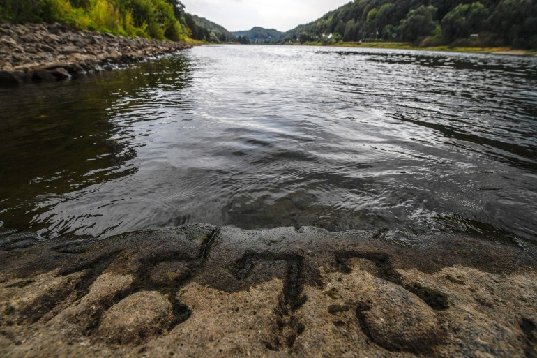 A hunger stone in the Elbe river