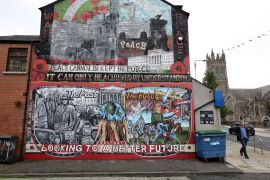In this Tuesday, Oct. 15, 2019 file photo showing a Loyalist mural painted on a wall in east Belfast