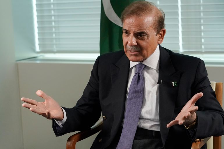 Prime Minister of Pakistan Shehbaz Sharif speaks during an interview