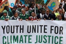 Young people take part in a protest calling for the government to take immediate action against climate change in Cape Town, South Africa, Saturday, Sept. 24, 2022. (AP Photo/Nardus Engelbrecht)