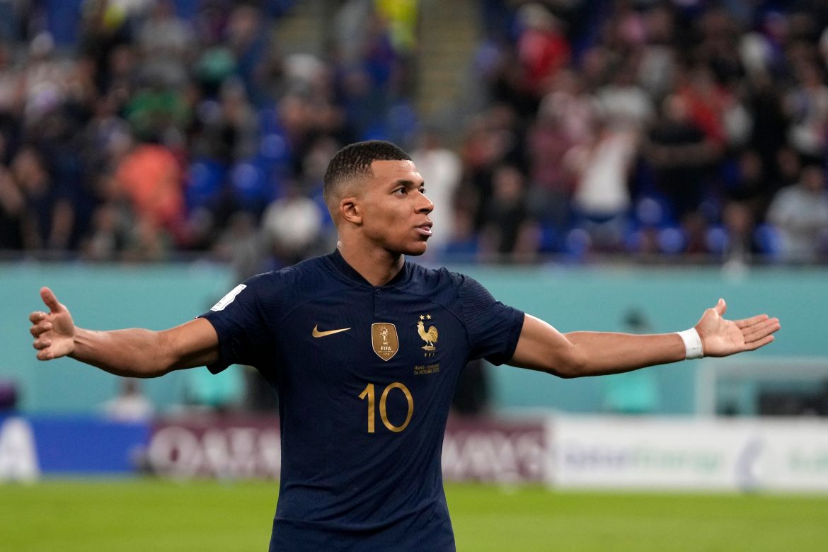 France's Kylian Mbappe celebrates after scoring his sides second goal