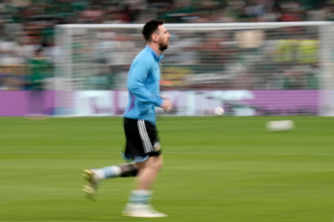 Argentina's Lionel Messi runs during warmup