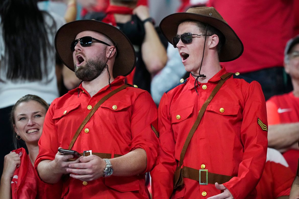 Canadian fans cheer at the stand prior the World Cup group F soccer match